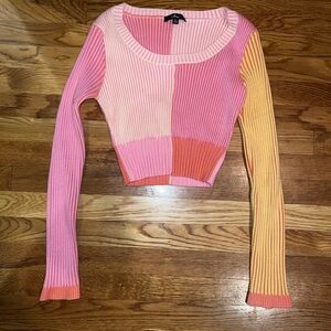 Lulu's Pink and Orange Ribbed Knit Top